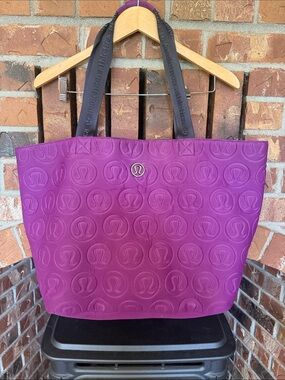 lululemon athletica Purple Embossed Logo Tote with Black Straps